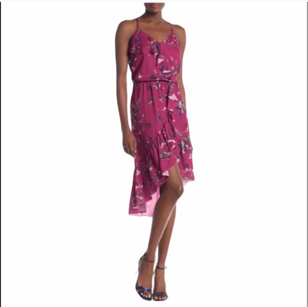 NWT PARKER Delphina Mauve Pink Floral Midi Dress - Ruffles, V-Neck
